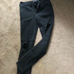 Black cropped, distressed jeans